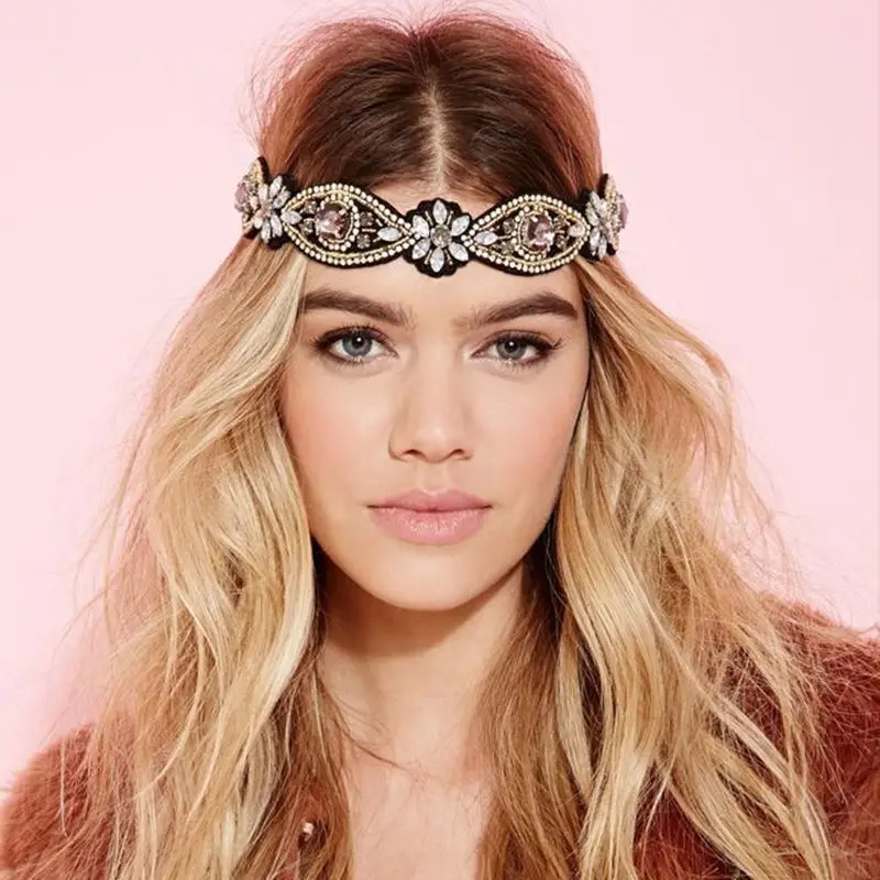 

2020 New style Pure hand rhinestone beaded hair band Bohemian sumptuous noble beaded forehead women hair accessories