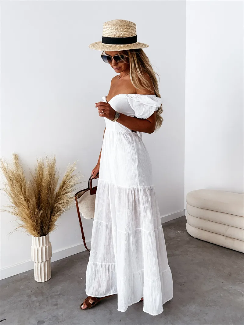

Dress Dresses Fashion Ruff Casual Sexy Sleeve Loose Beach Women's Elegant Short Party Backless Lady Long Clothes Bandage Female