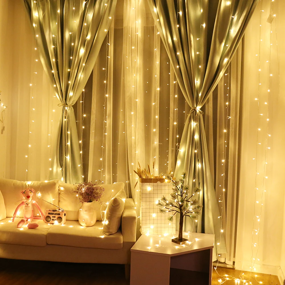 

2x2/3x2/6x3M Wedding Fairy String Light Christmas 300 LED Holiday Garland For Garden Party Outdoor Home Street Curtain Decor