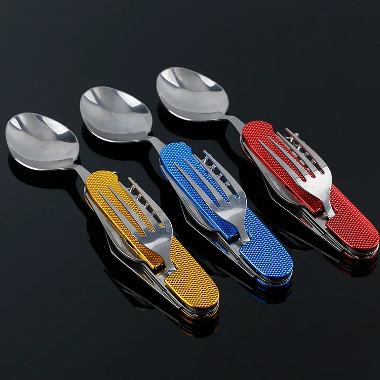 Новый 4 в 1 Открытый посуда вилка ложка Ножи открывалка для бутылок Кемпинг