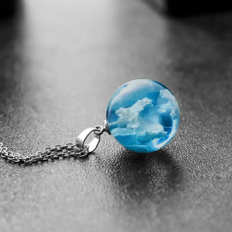 Креативное ожерелье ручной работы с подвеской голубым небом белым облаком