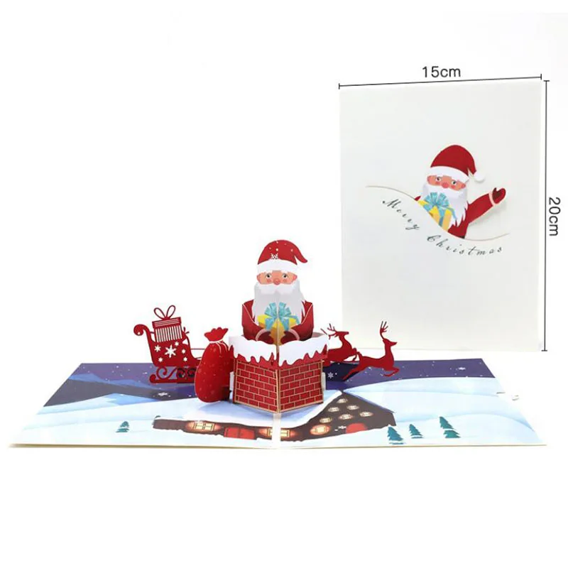 

3pcs/set Creative Santa Claus Climbing Chimney Card Merry Christmas New Year Festival Invitation Greeting Card Festival Gift