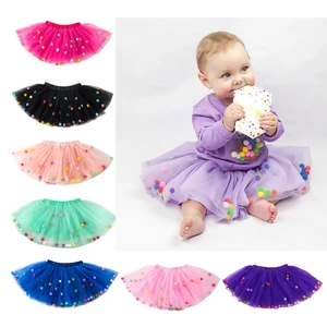 2019 Summer Baby Multilayer Tulle Tutu Skirt Colorful Pom Pom Princess Mini Dress Children Clothing  in USA (United States)