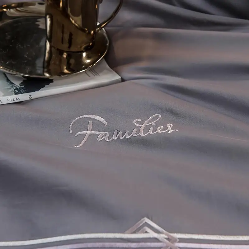 

New Gray 60S Egyptian Cotton Bedding Set Embroidery Queen King Duvet Cover Bed Sheet Pillowcases