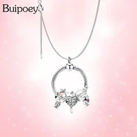 buipoey new boy girls beaded heart pendant necklace for girls original silver color charm necklace fine kids jewelry