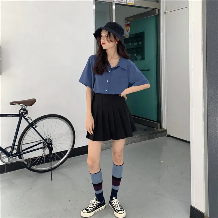

Korean loose polo shirt female Xia chic Shirt Short Sleeve student