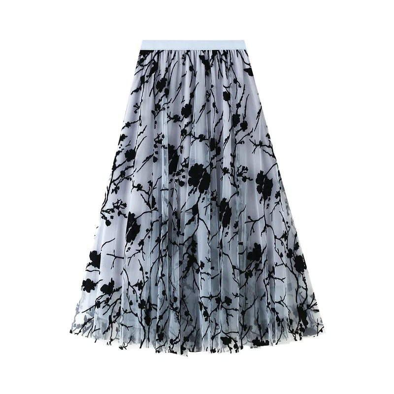 

Women's Floral Long Skirts Elastic High Waist Tiered Boho Skirt Layered Skirt