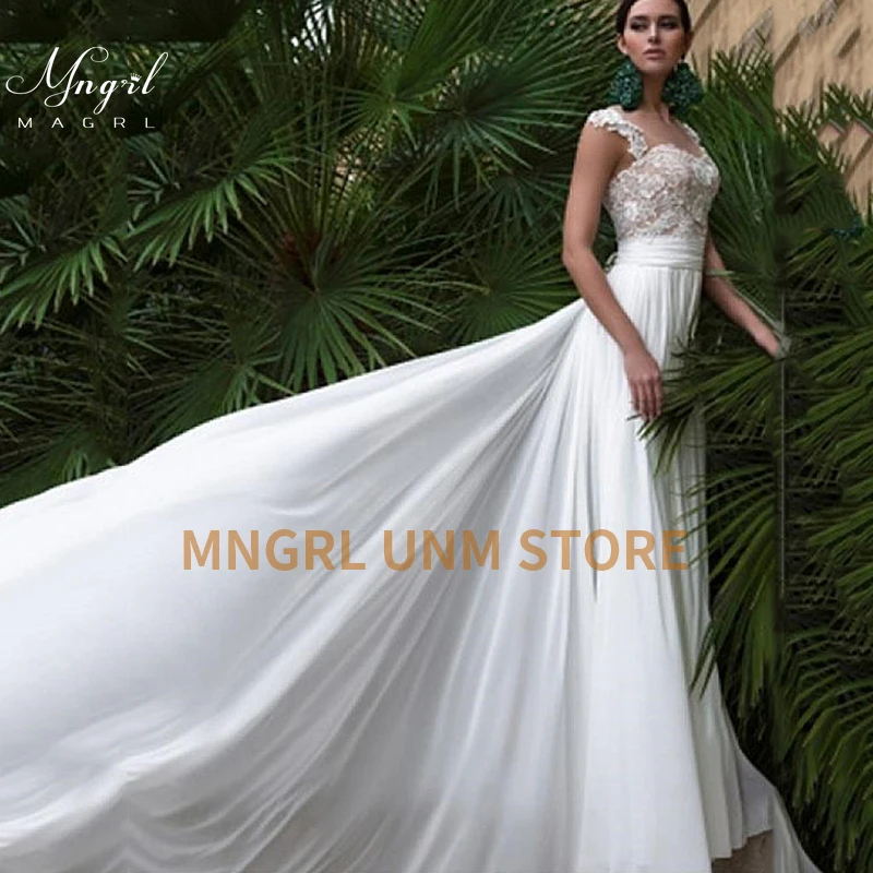 

MNGRL New simple wedding dress backless sleeveless design chiffon lace bride dresses princess dress plus size tailor-made