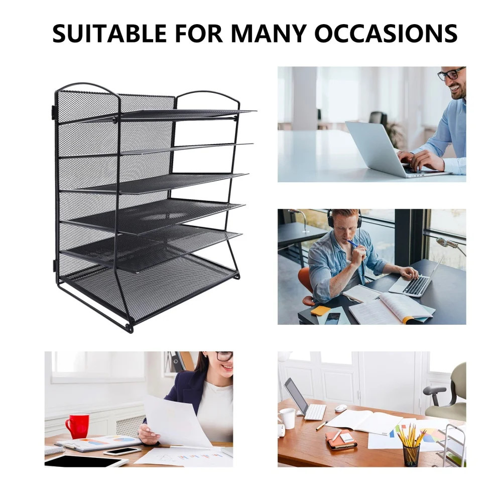 

1 Set of Multi-layer File Rack Desktop Documents Organizer Iron File Folder