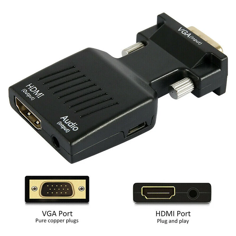 VGA to HDMI Adapter 1080P Male Female Converter with 3.5mm Audio Input HSJ-19 |