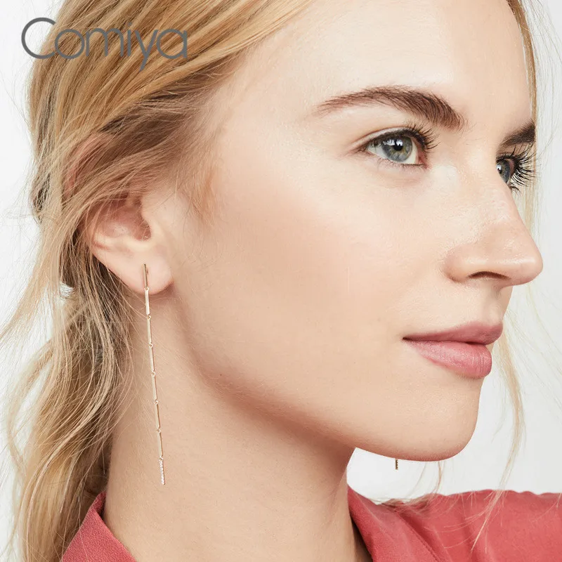 Корейские висячие серьги Comiya золотистого цвета из цинкового сплава с длинными