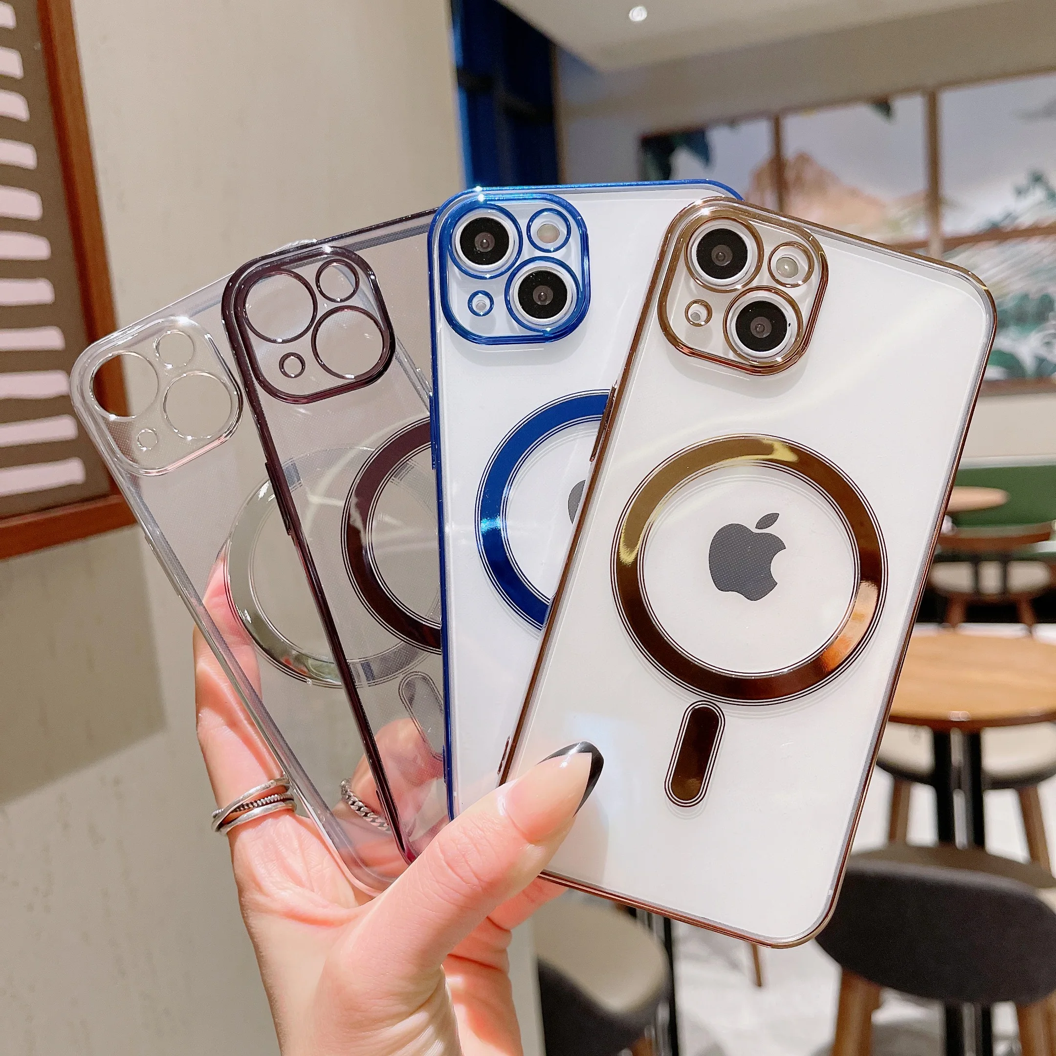 

For iPhone13promax magnetic case 6D electroplating anti-drop TPU all inclusive iPhone 12 11Pro Max transparent Macsafe Cover