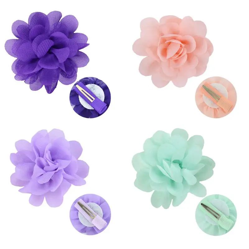 

40pcs 2\" Chiffon Flower Clips Ribbon Lined Clips Tiny Hair Clips for Baby Girls