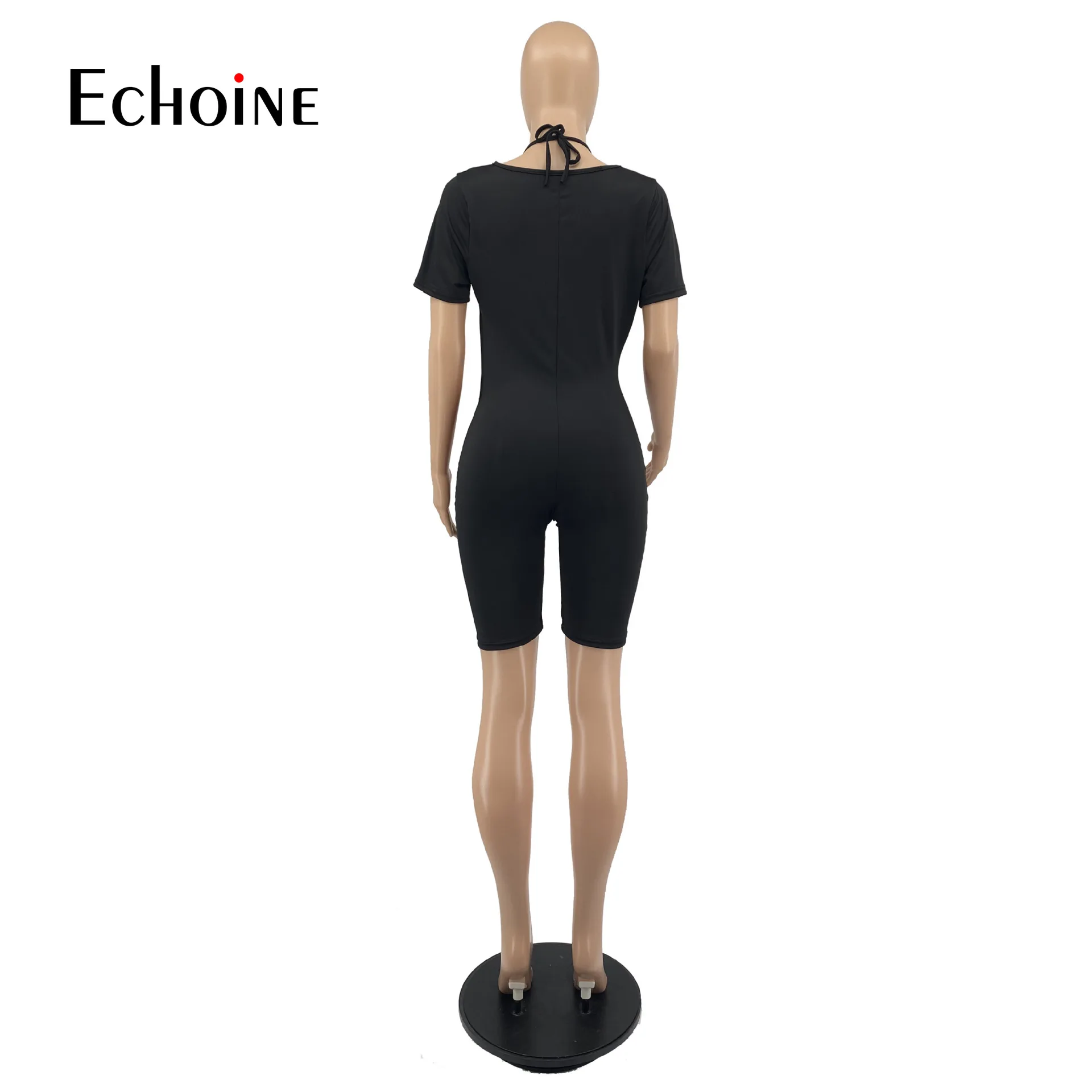 

Echoine Women Summer Sexy Shorts Playsuits O-Neck Skinny Bra Jumpsuits Bandage Hollow Out Drawstring Sports Nightclub Rompers