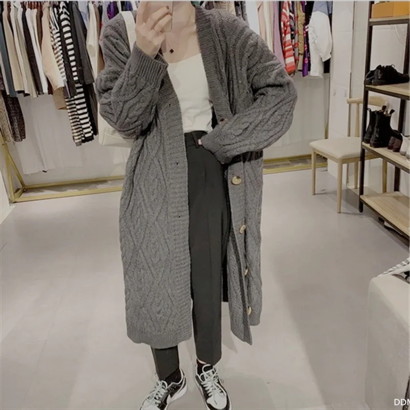 

Over the Knee Long Sweater Autumn/Winter 2022 New Twist Knit Cardigan Jacket Female Korean Version Loose and Lazy Style Thick