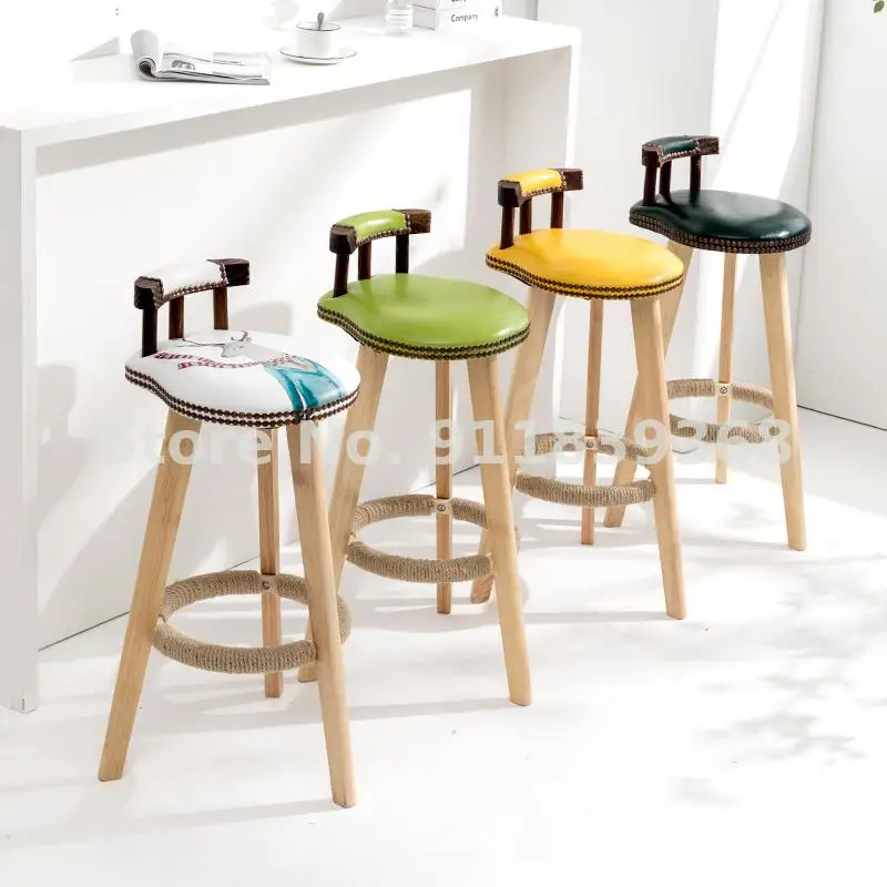 Барный стул из массива дерева задний барный современный простой стойка