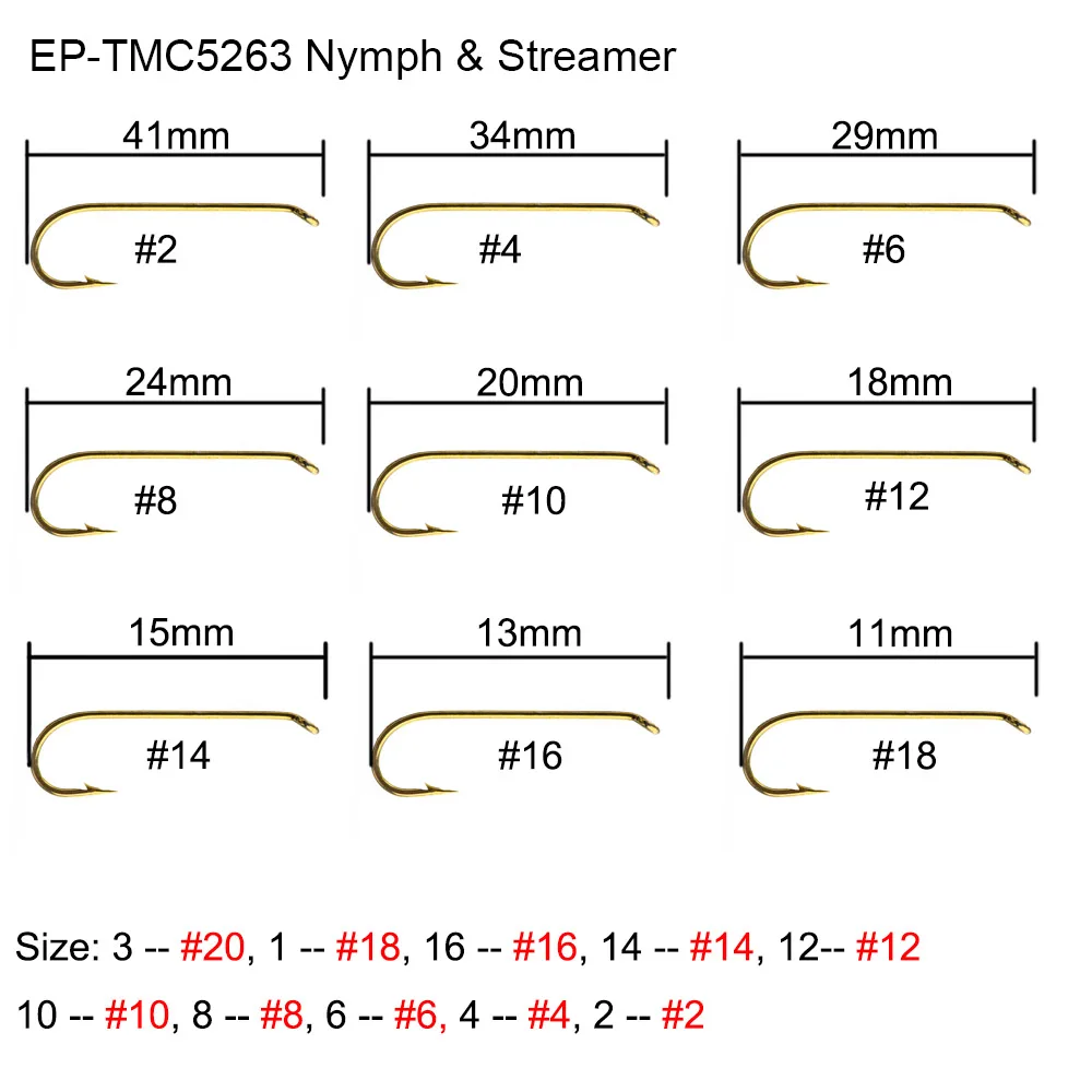 EP-TMC-5263 Eupheng, 100 шт., рыболовные крючки для стримера, стальная головка, Нимфа, мокрая кованая Барб, бронза, никель, муха, рыболовные крючки - Цвет: EP-TMC-5263