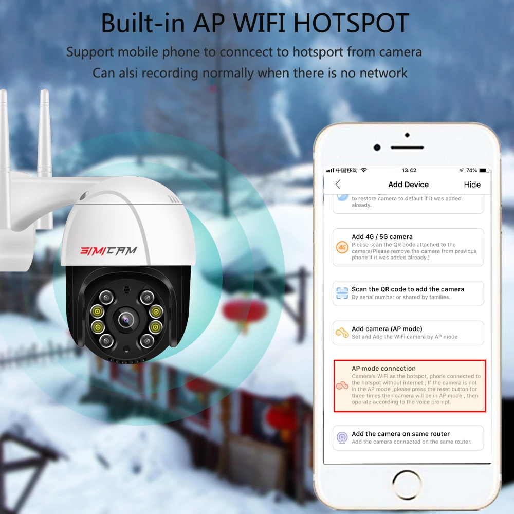 WI-FI ip PTZ Камера 2MP/5MPoutdoor водонепроницаемый 4X цифровой зум Беспроводной H.265 P2P AI
