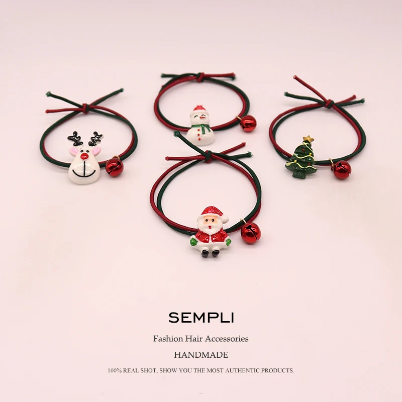 Sempli, 22 вида, высокие нейлоновые резинки, рождественский сезон, колокольчик, эластичные резинки для волос, для женщин, девочек, Санта Клаус, Рождественская елка, головные уборы