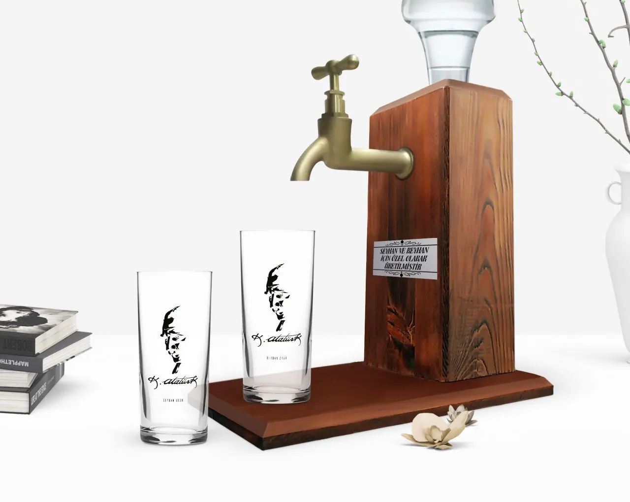 

Персонализированные Цветные принты Ататюрк тематические двойной Arrack чашки и деревянные стойки подарок Seti-22