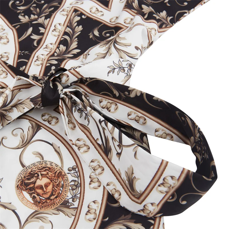 

Women Summer Bohemian Long Dress Ladies Floral Print V-Neck Short Sleeves Loose Knee-Length Skirt For Party Club