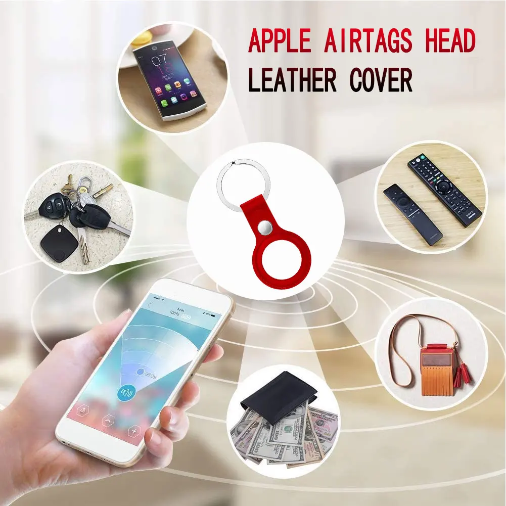

New Silicone /Leather Case Cover With Keychain For AirTags Shockproof Anti-Scratch Anti-Fall Protective Case Shell For Air Tags