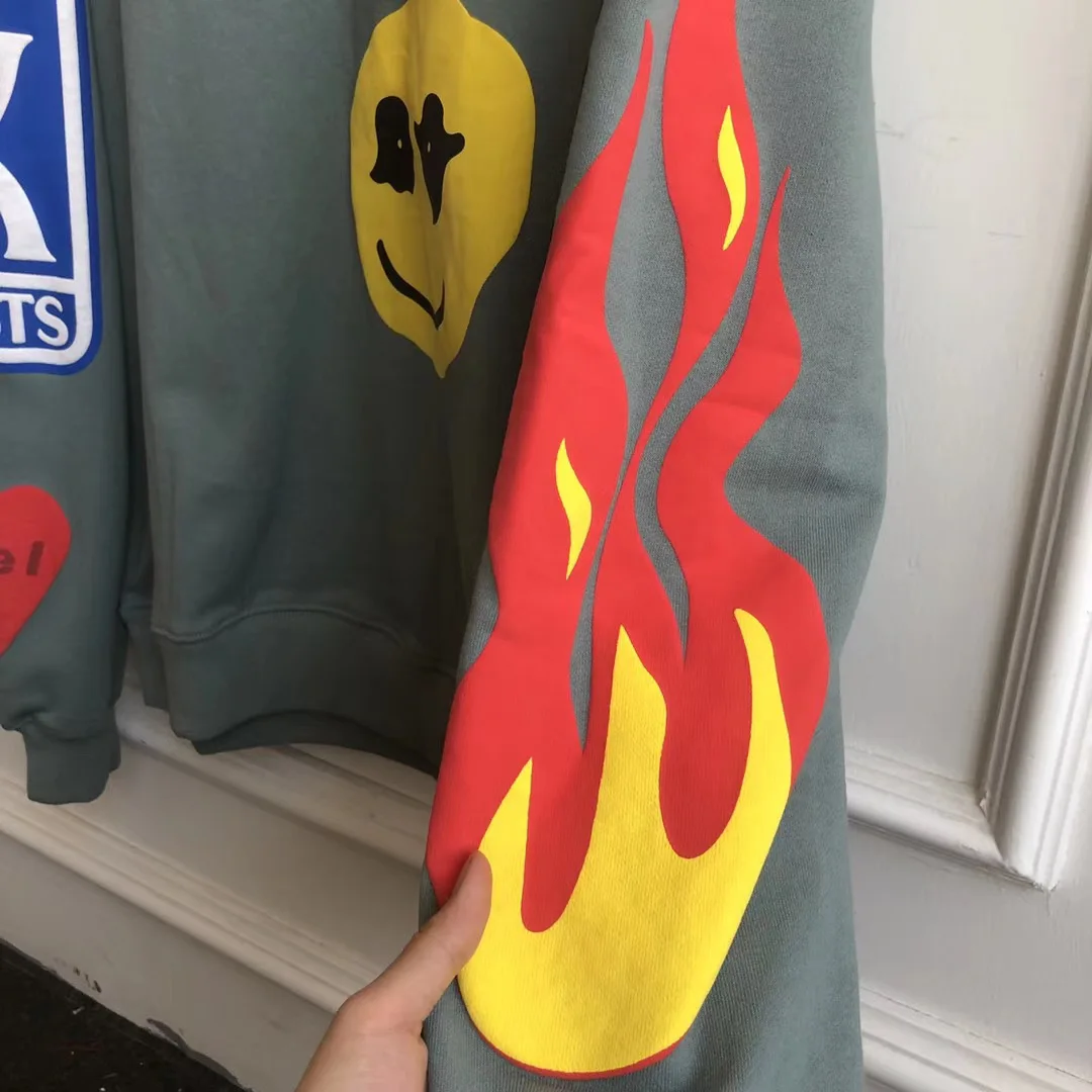 

2019FW Kanye West Pullovers Sweatshirts Men Women Kids See Ghosts Fire Printed HipHop Men Streetwear Round Neck Hoody Men
