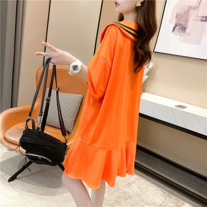 

2020 Summer New Korean Style Large Size Loose Mid-Length T-shirt Skirt Women's Short Sleeve Top Clothes for Plump Girls Covering