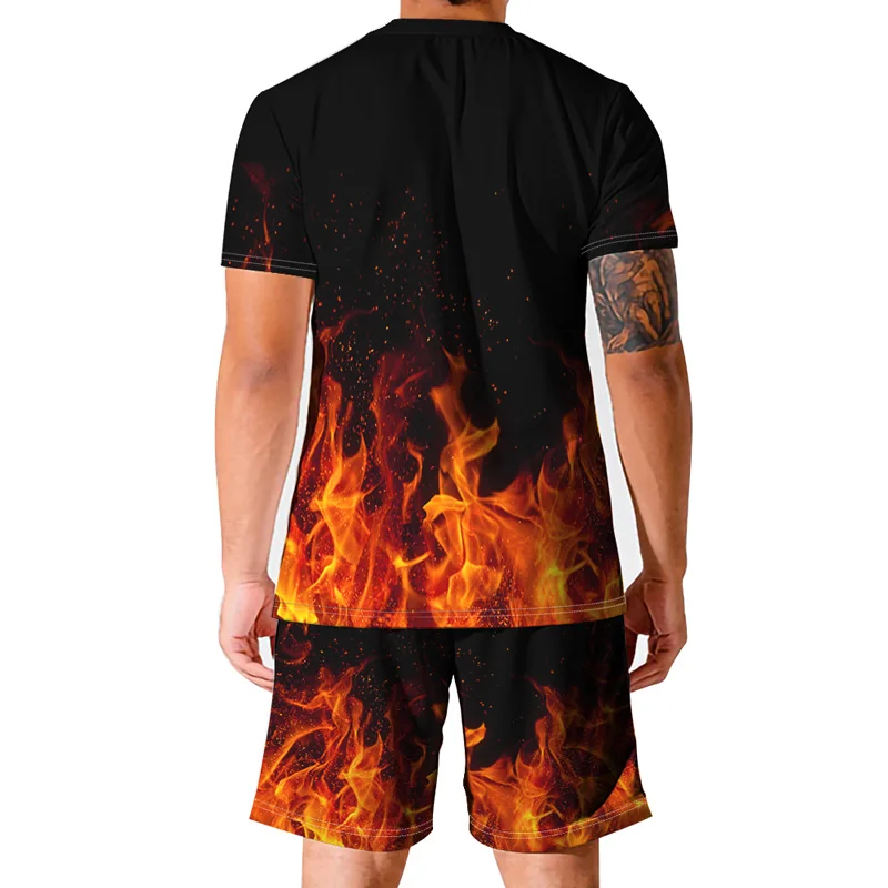 

2021New Men's/Women's 3D Flame T-shirt Set Harajuku Casual Sports Street Wear Trend Short Sleeve + Shorts Large Size S-6XL