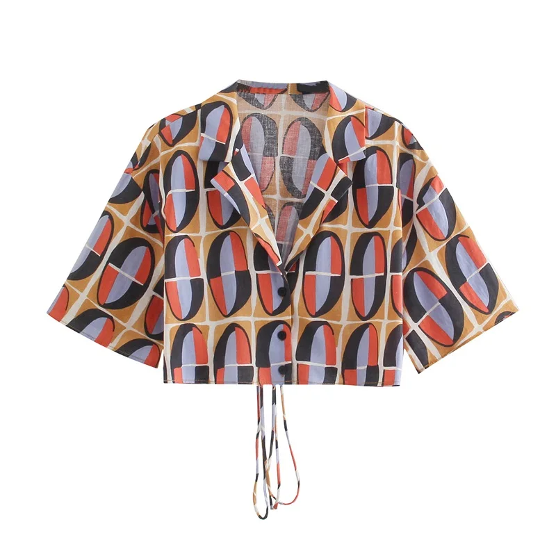 Женская короткая блузка MESTTRAF с геометрическим принтом модная рубашка в стиле