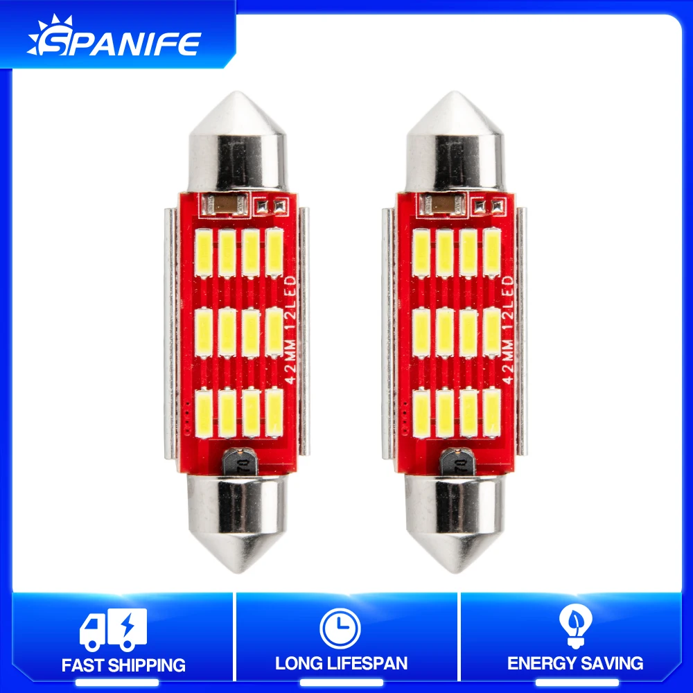 

Spanife 2PCS Festoon C5W C10W CANBUS NO Error 41mm Auto Light 4014 12 SMD LED Car Interior Dome Reading Lamp 12V