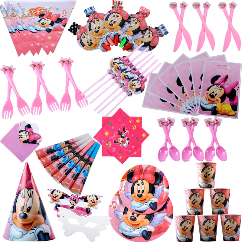 

Minnie Mouse Theme Birthday Party Decorations Kids Baby Girl Disposable Tableware Baby Shower Girl Birthday Party Supplies