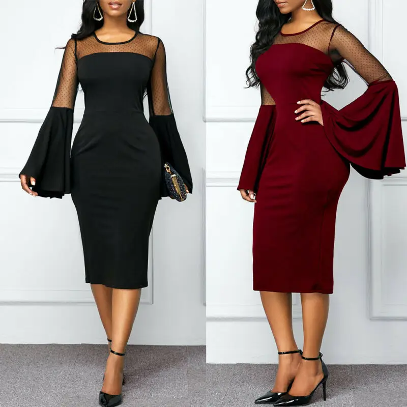 Женское сексуальное платье в горошек с контрастной сеткой облегающее осеннее