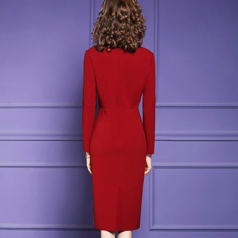 new Superior quality Package hip hot sexy dress autumn Women Party Dress Plus Size Pure color Long sleeves winter dresses