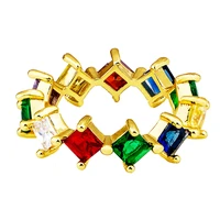 aibef hot sale square rainbow cz gold color rings for women fashion engagement wedding top quality charm rhinestone jewelry