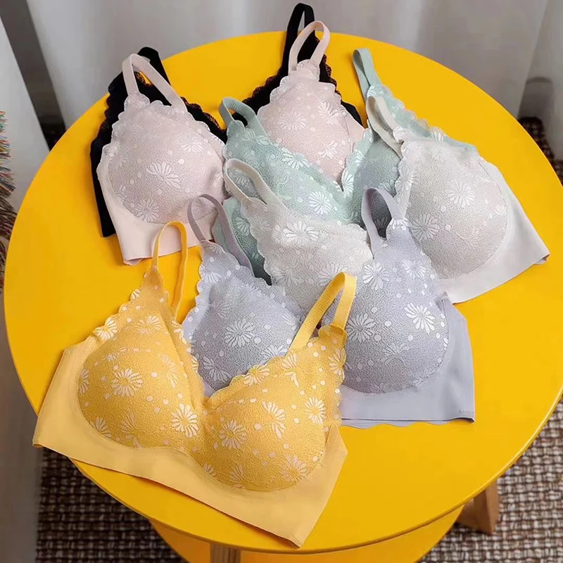 

Bra Without Frame Seamless Lace Bras For Women Sports Hot Wire Free Female Floral Breathable Underwear Bralette Running Brassire