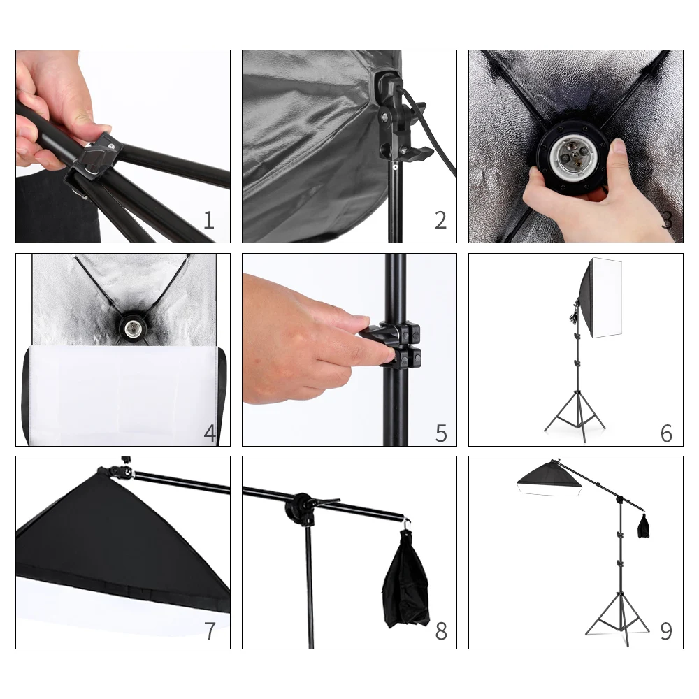 3Pcs Lighting Soft Box With Crossbar Continuous Lighting Kit Photo Studio Softbox Equipment With ,LED Blub,Tripod Stand enlarge