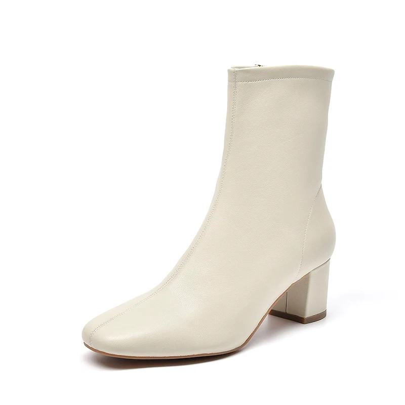 Beige BeauToday/сапоги на высоком каблуке; женские зимние ботильоны из натуральной овечьей кожи с квадратным носком и боковой молнией; ручная работа; 03370 - Цвет: Beige