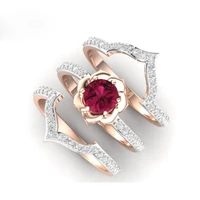 3pcsset exquisite rose gold flower ring set for women accessories anniversary jewelry engagement wedding band gift