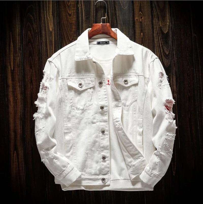 2023 Autumn Men's Women Jean Jacket Slim Fit Cotton Denim Jacket Red White Black Ripped Hole Jean Coats Men Cowboy Outwear AC-8