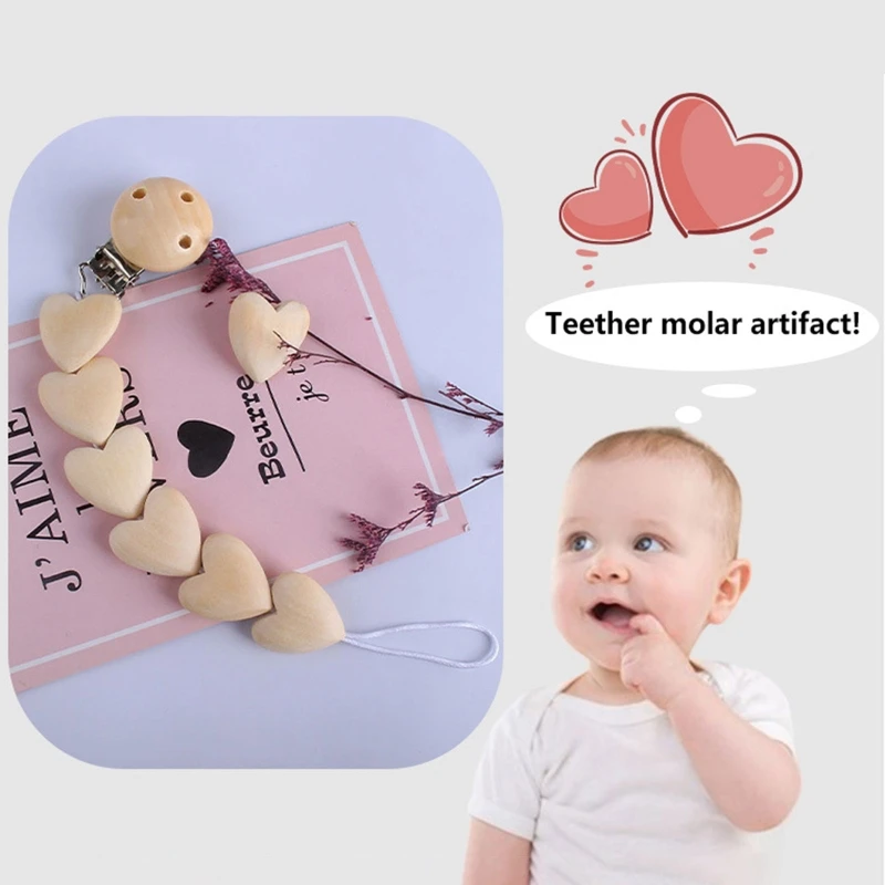 

20Pcs/Pack Baby Love Heart Teether Wooden Beads Chewing Teething Soother Molar Nursing Toys DIY Pacifier Chain Accessories
