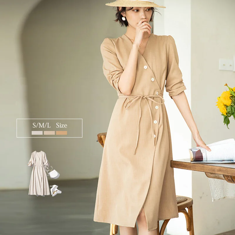 

Модное Элегантное женское платье 2020 темпераментное с пятиконечными рукавами, женское Повседневное платье с v-образным вырезом, рабочая оде...