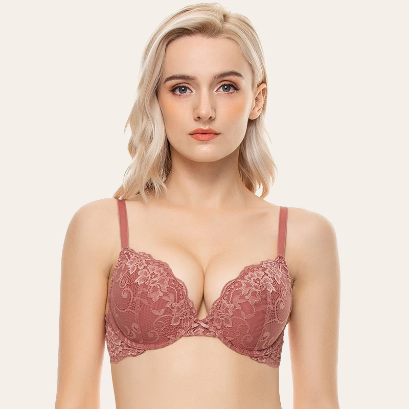 WingsLove Women's Push Up Underwired Bra Comfortable Padded Lingerie Sexy Lace Bralette Top 32-38 A B C D DD