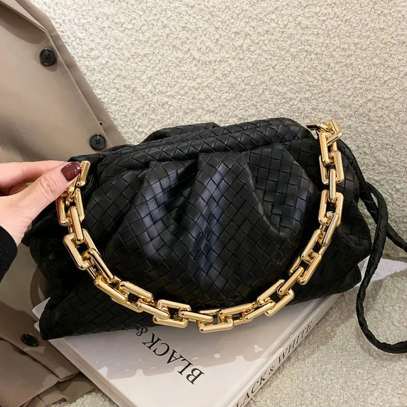 

Luxury Brand Thick Chain handbag soft weaving Shoulder for women Fashion Crossbody Bags PU Leather High quality hobo bags sac