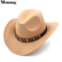 munng fashion unisex western cowboy hat wool blend wide brim cowgirl riding cap bdba