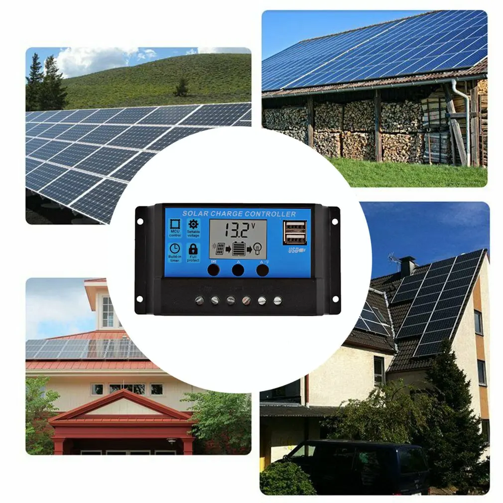 60A/50A/40A/30A/20A/10A Солнечный устройство зарядное контроллер 12V 24V режимы Auto Pwm Lcd