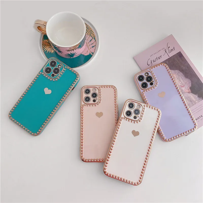

Love Heart Electroplated Phone Case For iPhone 12 11 Pro Max Mini X XR XS 7 8 Plus SE 2020 Camera Protect Shockproof Back Cover