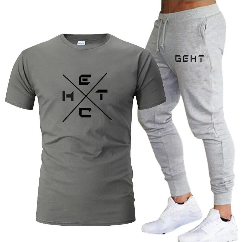 

2021 men's casual men's sportswear suit summer men's suit two-piece T-shirt brand track suit men's sportswear sports suit S-2XL