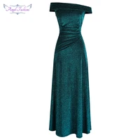 angel fashions off shoulder pleated evening dresses long party gown peacock green 466