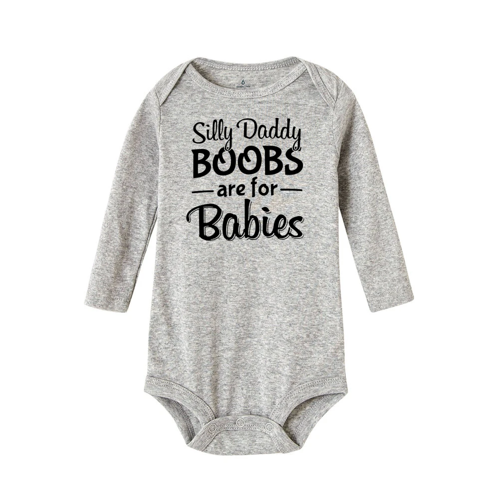 Забавный комбинезон для новорожденных мальчиков и девочек с принтом «Silly Daddy Boobs»; хлопковый Модный комбинезон унисекс с длинными рукавами для малышей
